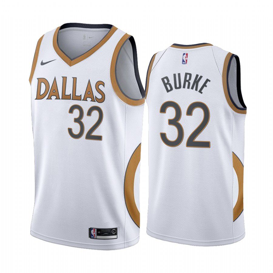 Men Dallas Mavericks 32 trey burke white city edition gold silver logo 2020 nba jersey